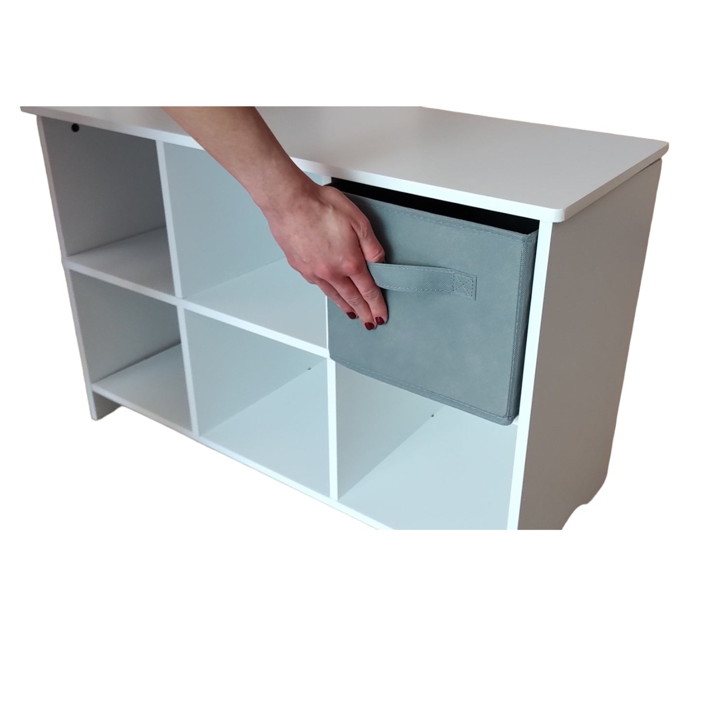 Children's wooden chest of drawers with 6 textile drawers - WHITE/GREY