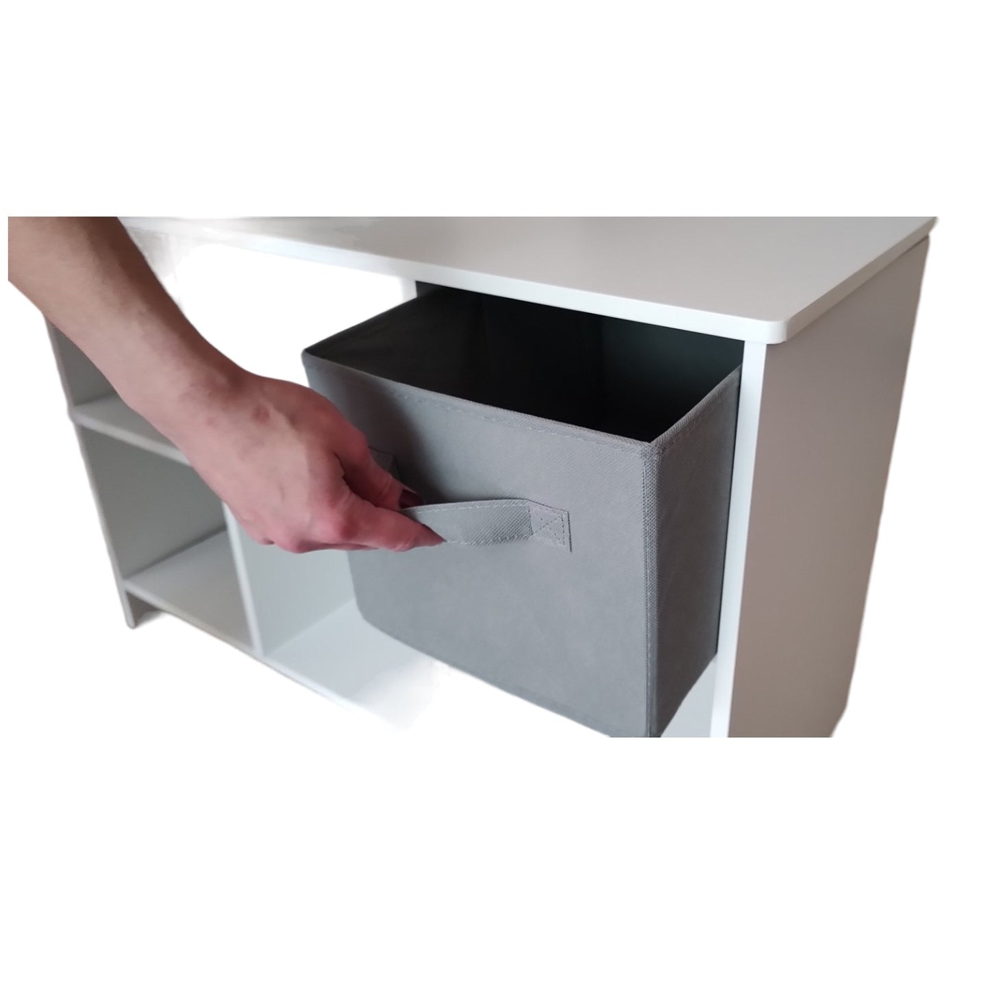 Children's wooden chest of drawers with 6 textile drawers - WHITE/GREY
