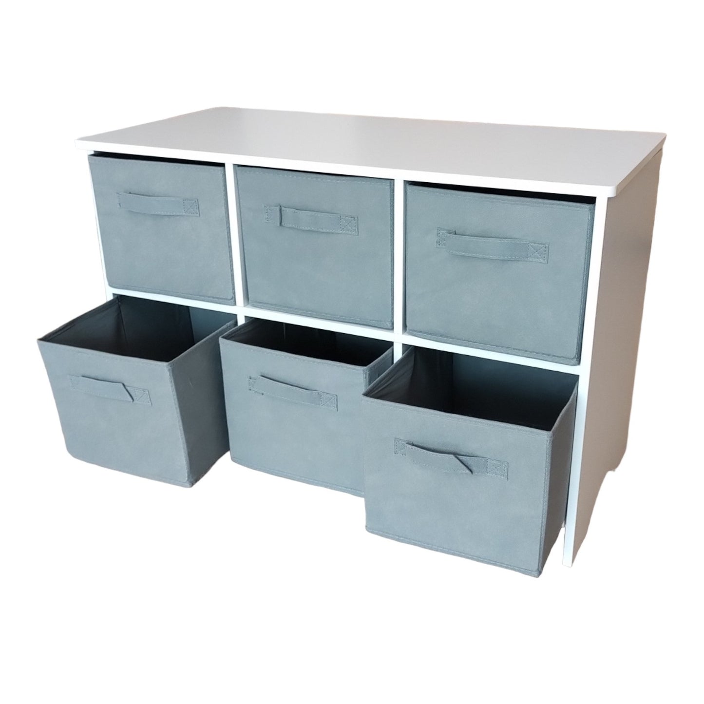 Children's wooden chest of drawers with 6 textile drawers - WHITE/GREY