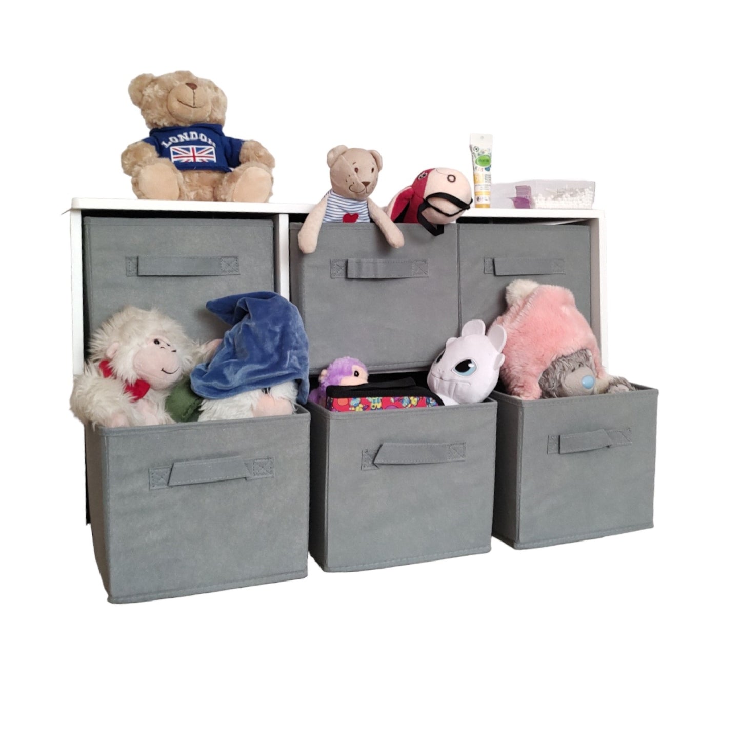 Children's wooden chest of drawers with 6 textile drawers - WHITE/GREY