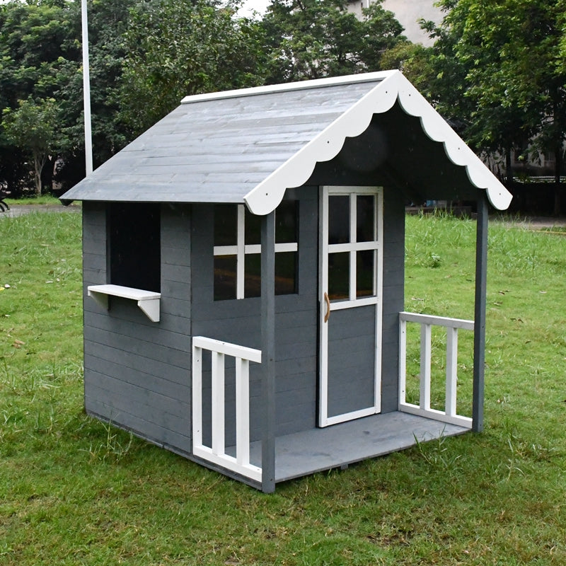 Дървена Детска Къща GINGER HOME, 139x143.5x149 см, за Игри на Открито в Двора и Градината
