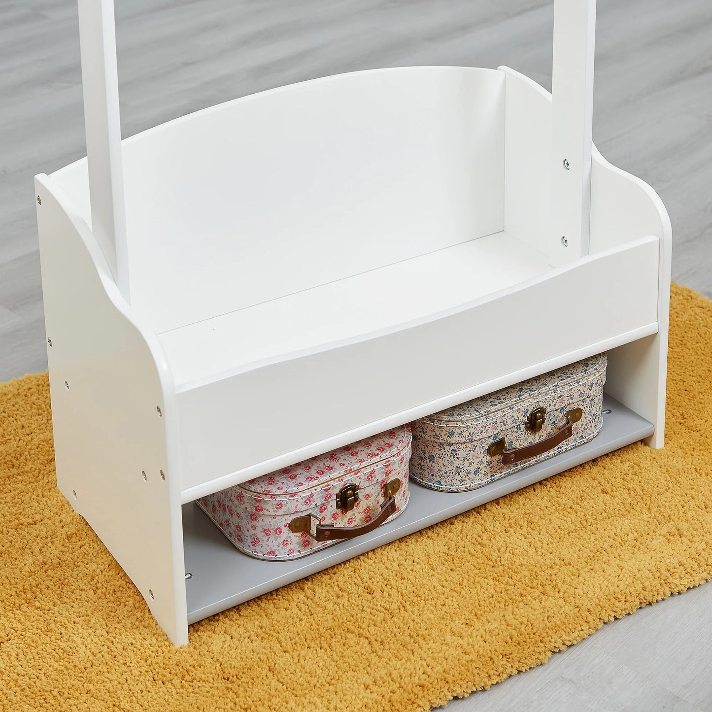 Children's wooden clothes rack with storage shelves - WHITE/GREY
