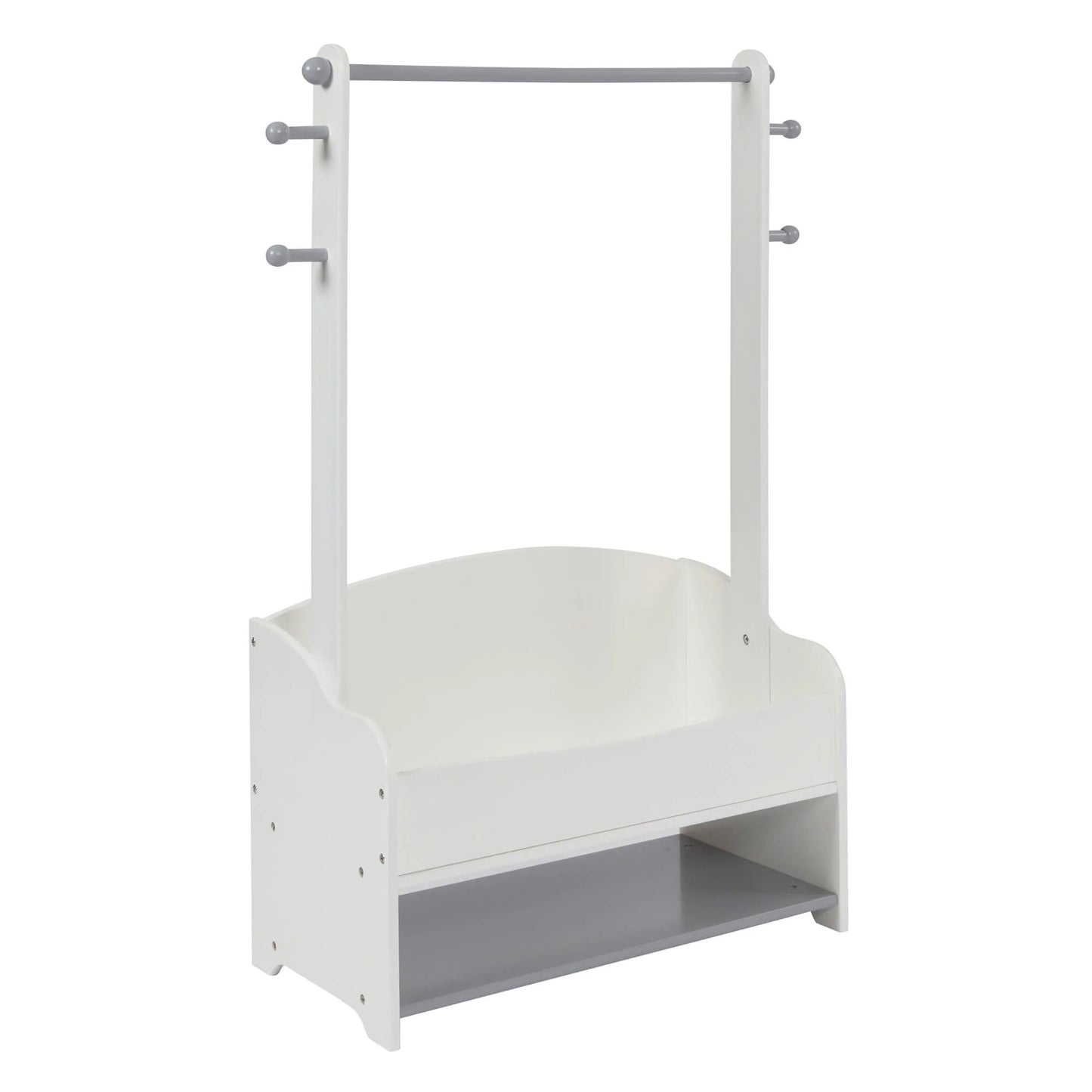 Children's wooden clothes rack with storage shelves - WHITE/GREY
