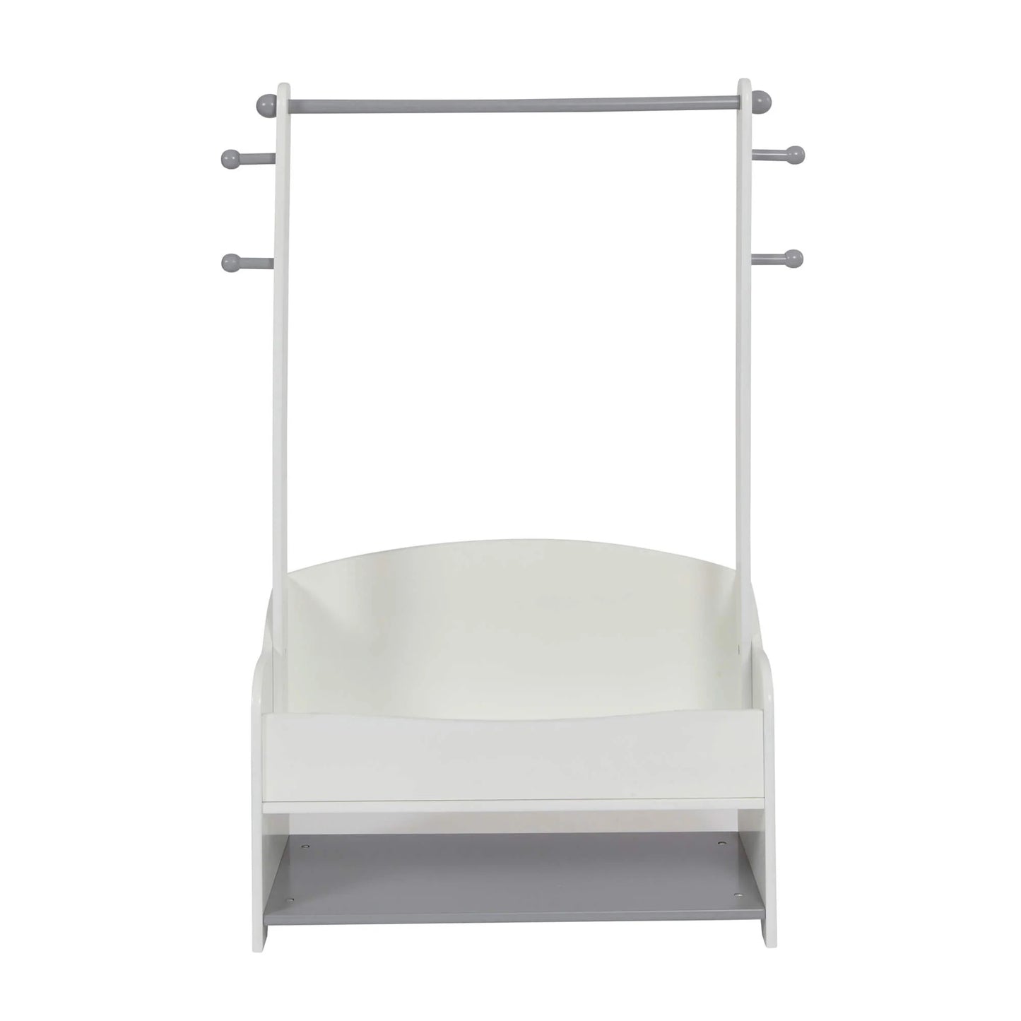Children's wooden clothes rack with storage shelves - WHITE/GREY