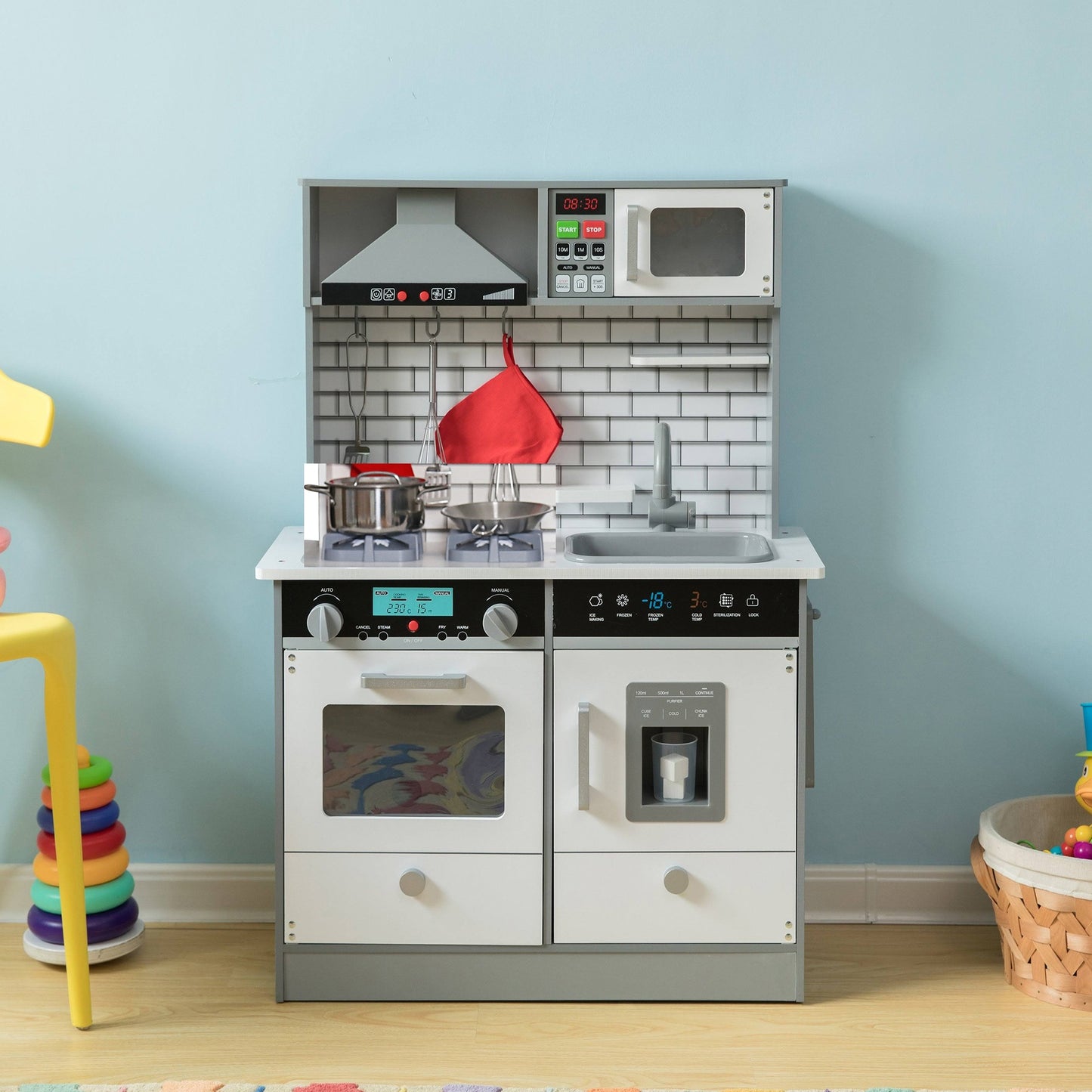 Детска Дървена Кухня GINGER HOME със Звук, Светлина, Бяла W10C493J