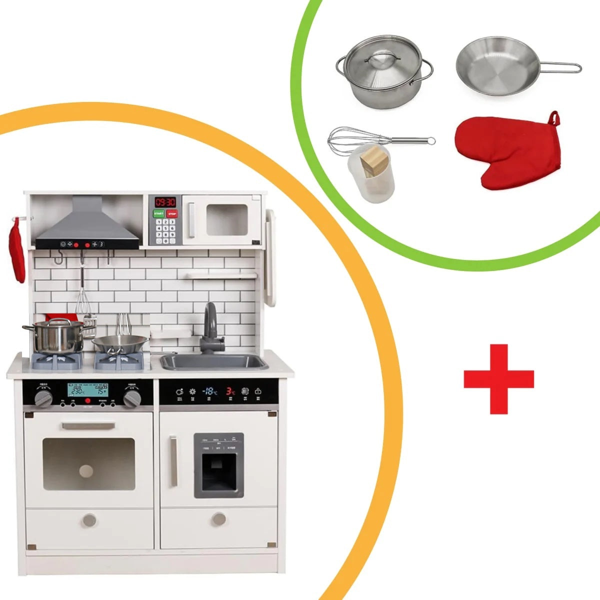 Детска Дървена Кухня GINGER HOME със Звук, Светлина, Бяла W10C493J