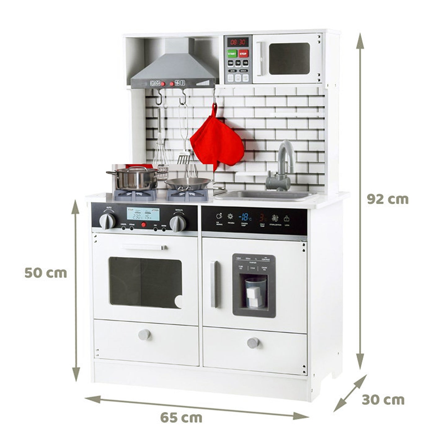 Детска Дървена Кухня GINGER HOME със Звук, Светлина, Бяла W10C493J