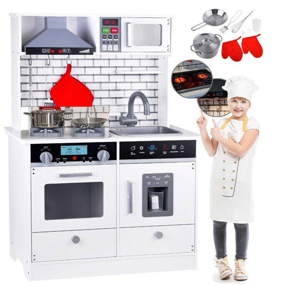 Детска Дървена Кухня GINGER HOME със Звук, Светлина, Бяла W10C493J