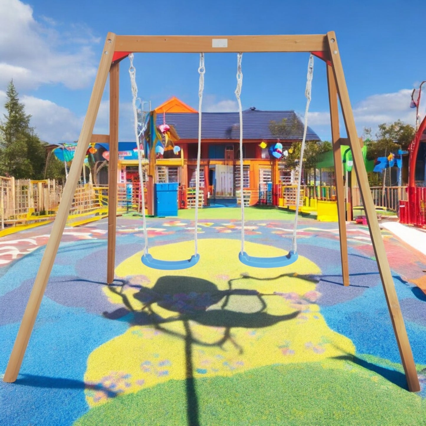 Детска Дървена Люлка GINGER HOME за Градина, Двойна, 225x200x201 см