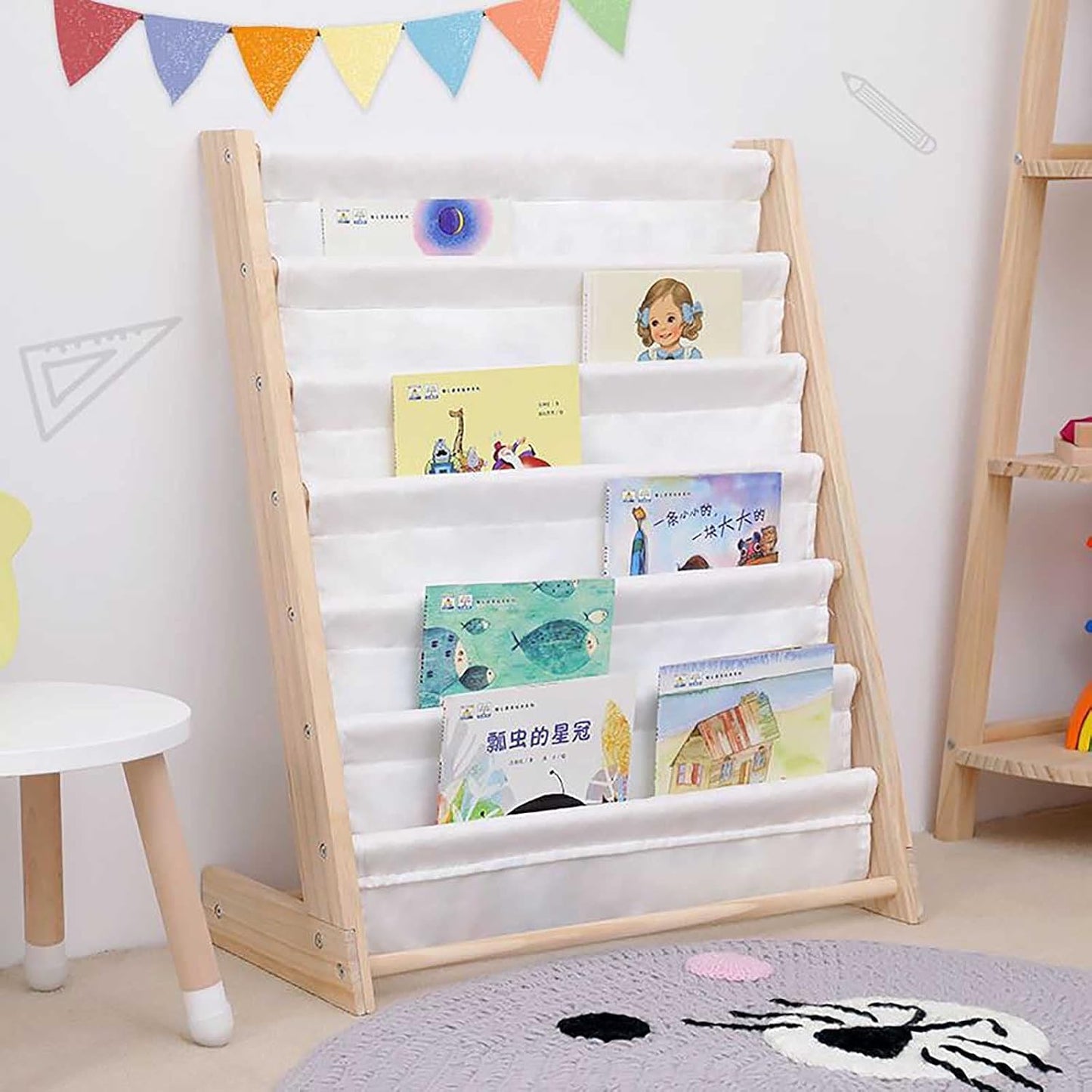 Wooden children's organizer with shelves for toys and books - DOGS