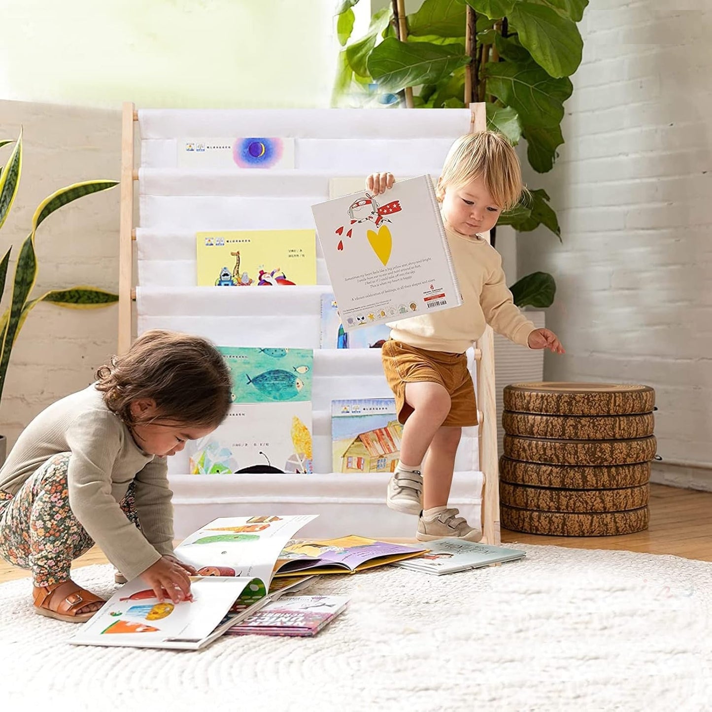 Wooden children's organizer with shelves for toys and books - DOGS