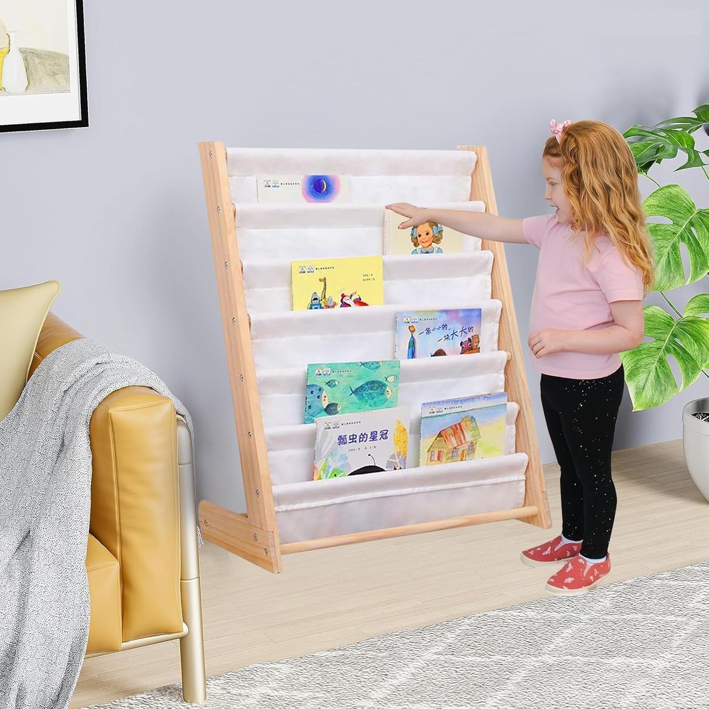 Wooden children's organizer with shelves for toys and books - DOGS
