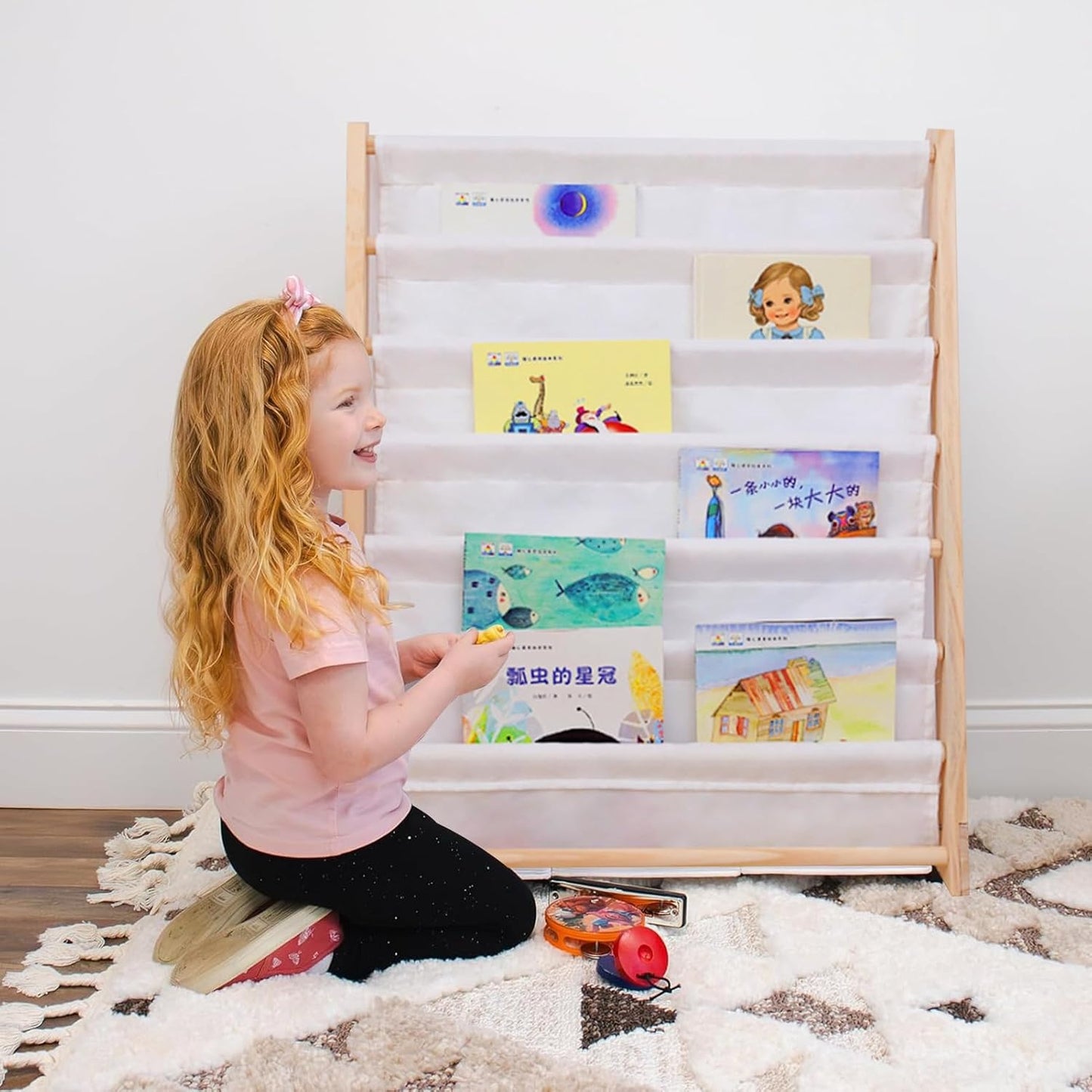 Wooden children's organizer with shelves for toys and books - DOGS
