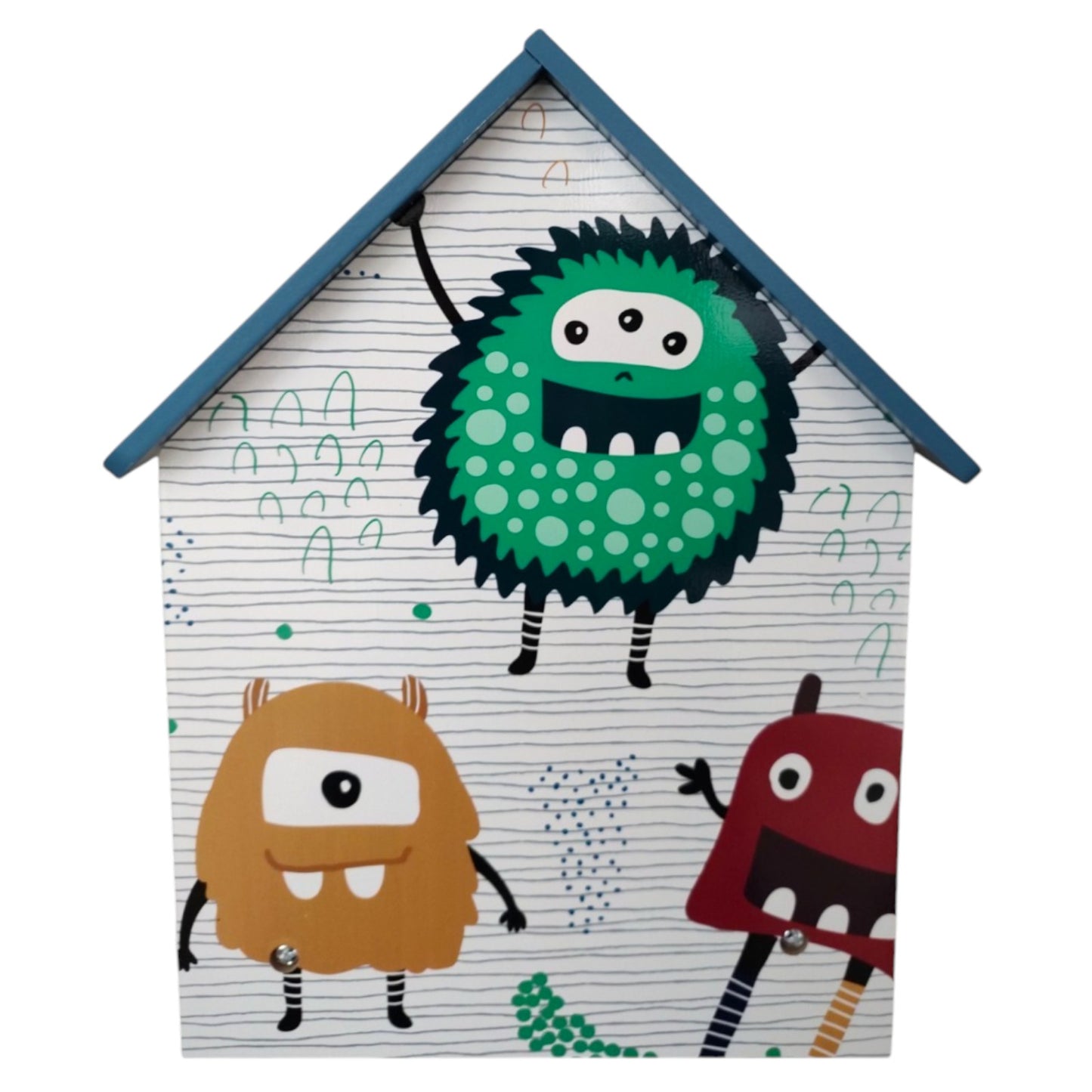 Детска етажерка GINGER HOME - Къщичка MONSTER, Синя за съхранение на играчки и книжки