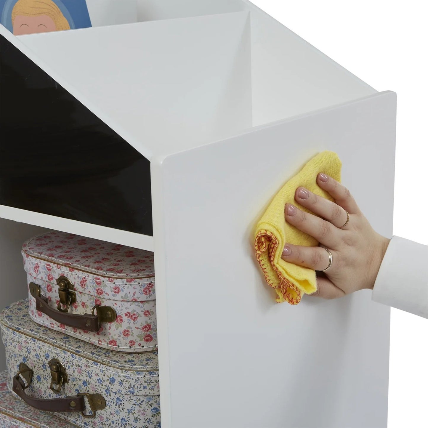 Детска Етажерка за Играчки и Книги GINGER HOME, Къща с Рафтoве и Дъска за Рисуване, Монтесори, Бяла, 72.5x40x95.8 см
