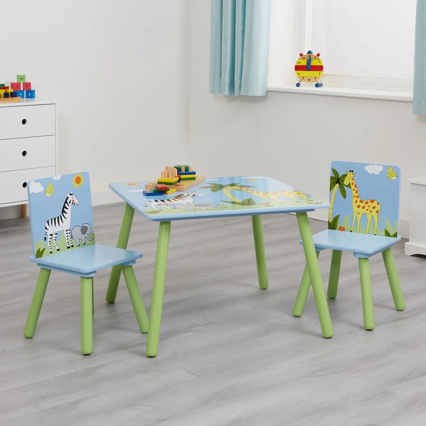 Детска Маса със Столчета GINGER HOME за Рисуване, Игра, Хранене, Дървена, Детска Стая SAVANNA