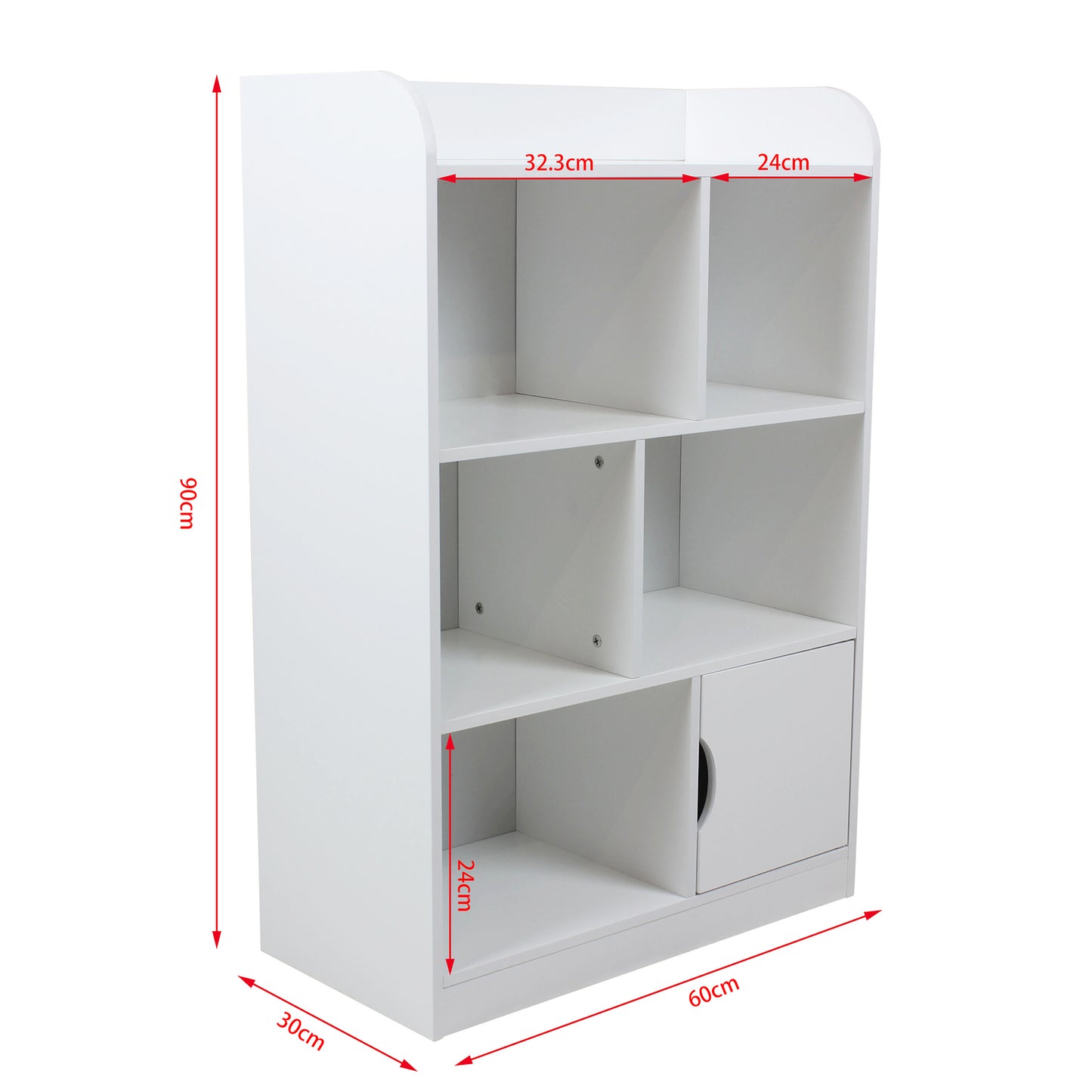 Children's wooden shelf 4 levels with a door - WHITE