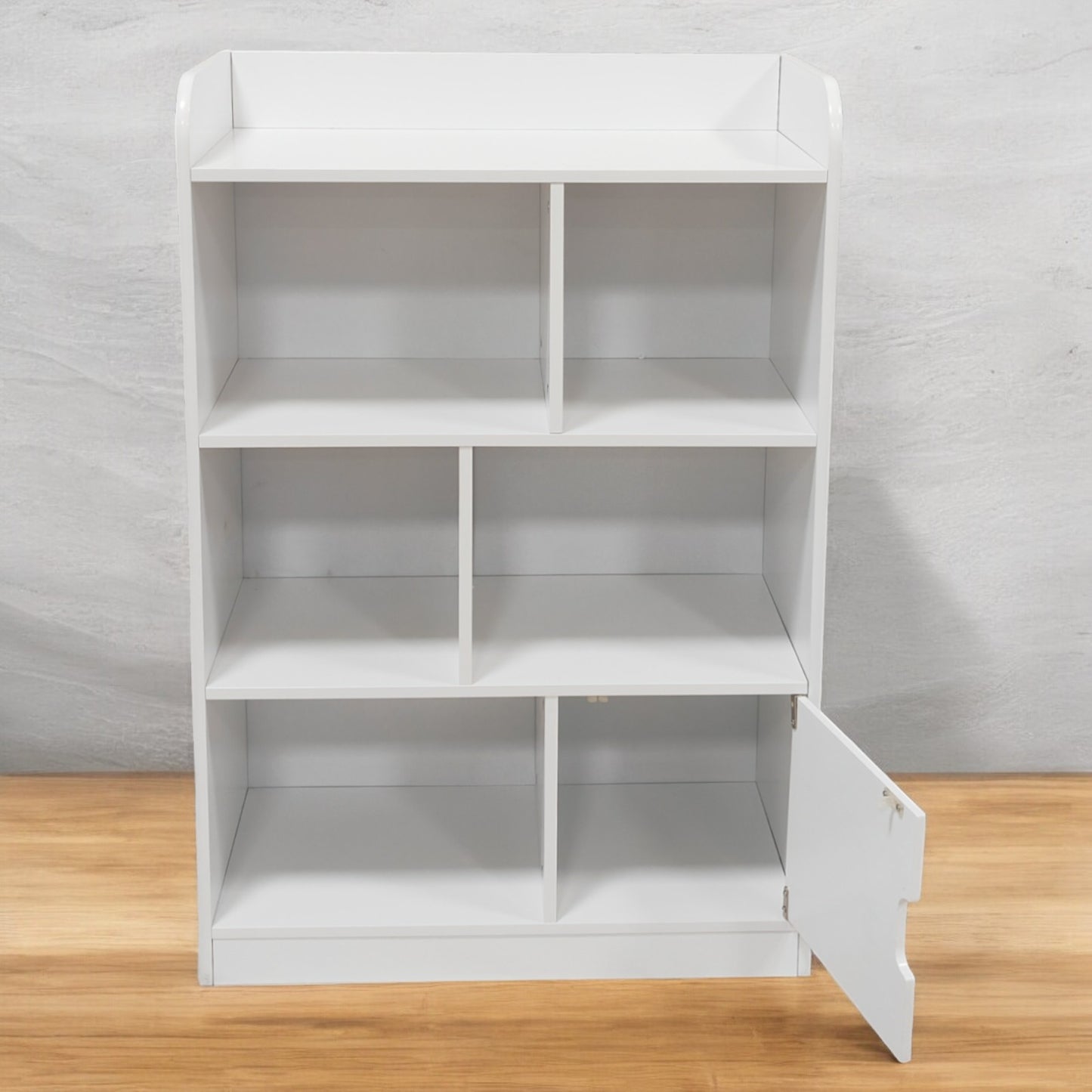 Children's wooden shelf 4 levels with a door - WHITE