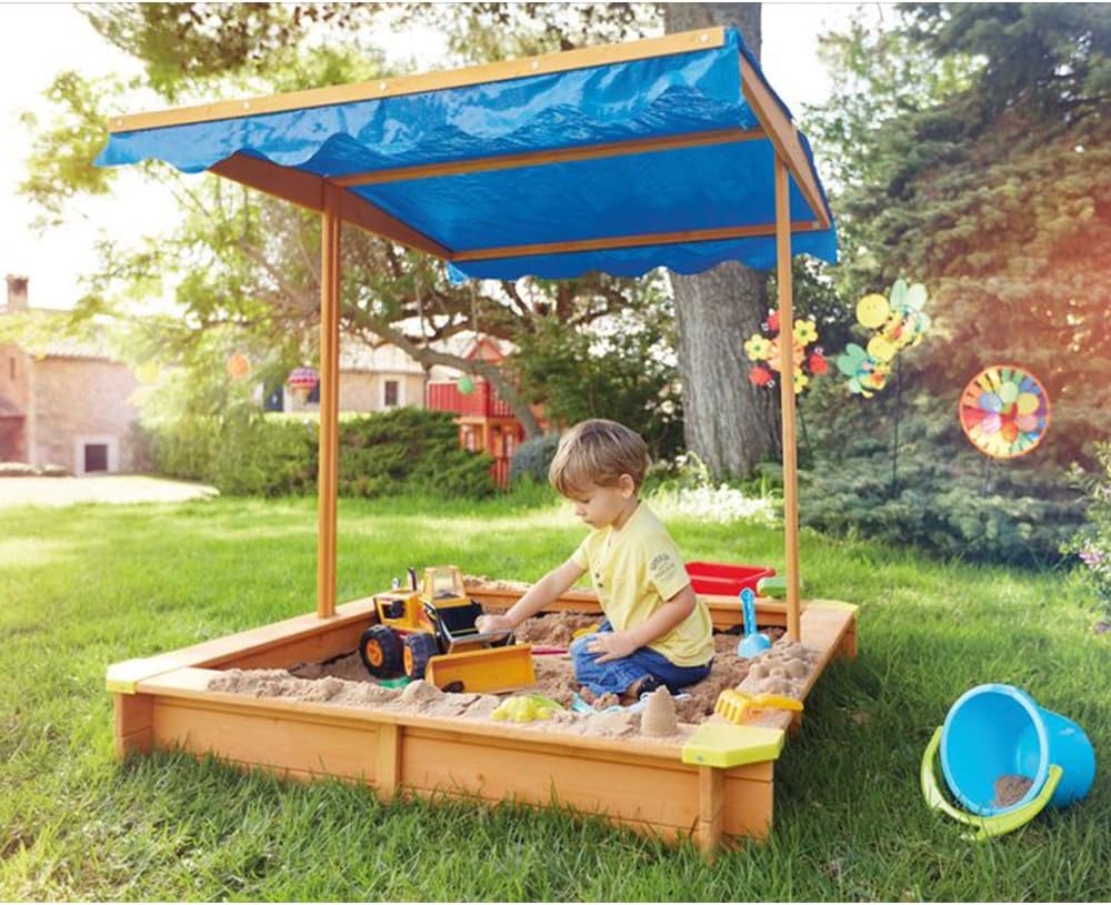 Детски пясъчник GINGER HOME, с регулируем, водоустойчив сенник-покривало anti-UV 30, дървен, 112х112 см