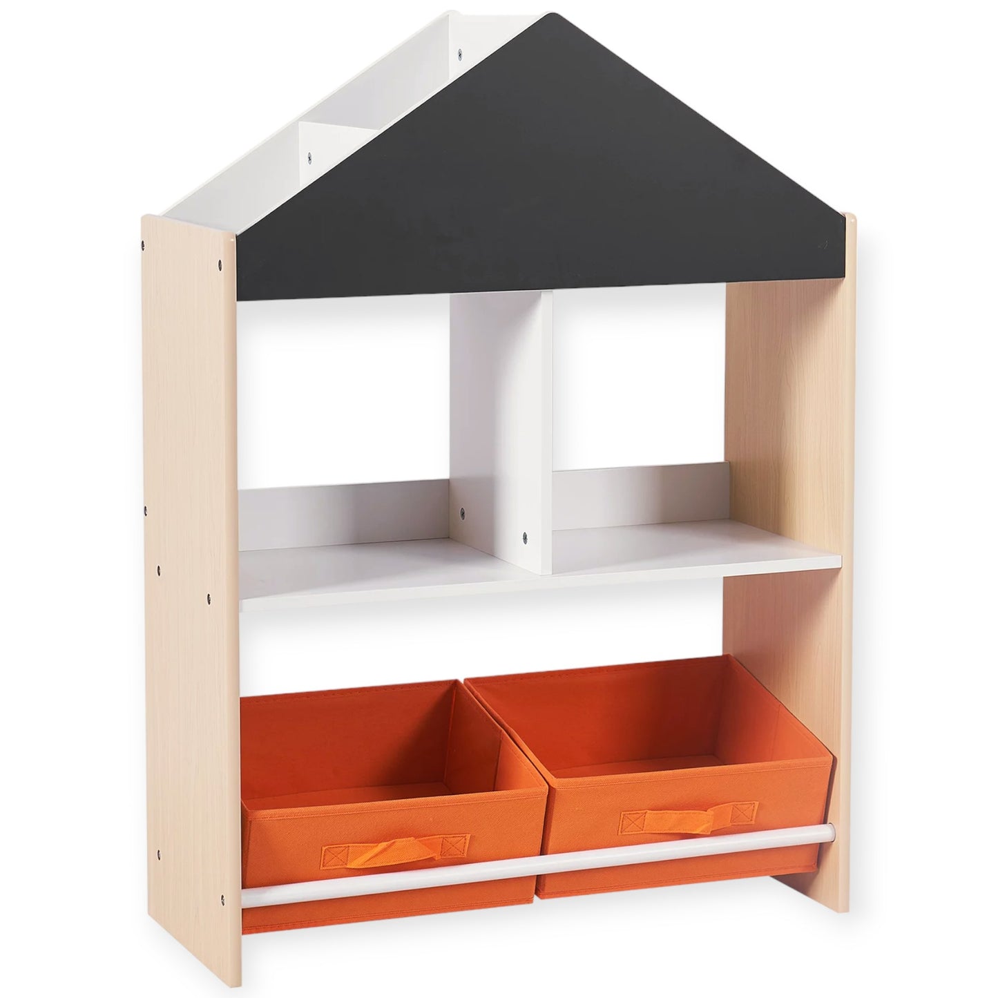 Етажерка за Играчки и Книжки GINGER HOME, Черна Дъска за Писане, Къщичка, Дърво