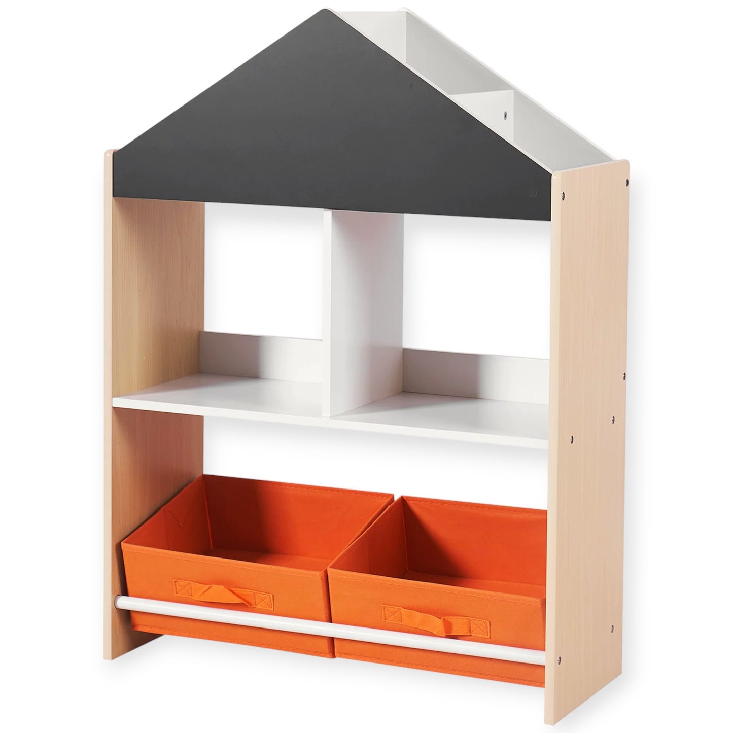 Етажерка за Играчки и Книжки GINGER HOME, Черна Дъска за Писане, Къщичка, Дърво