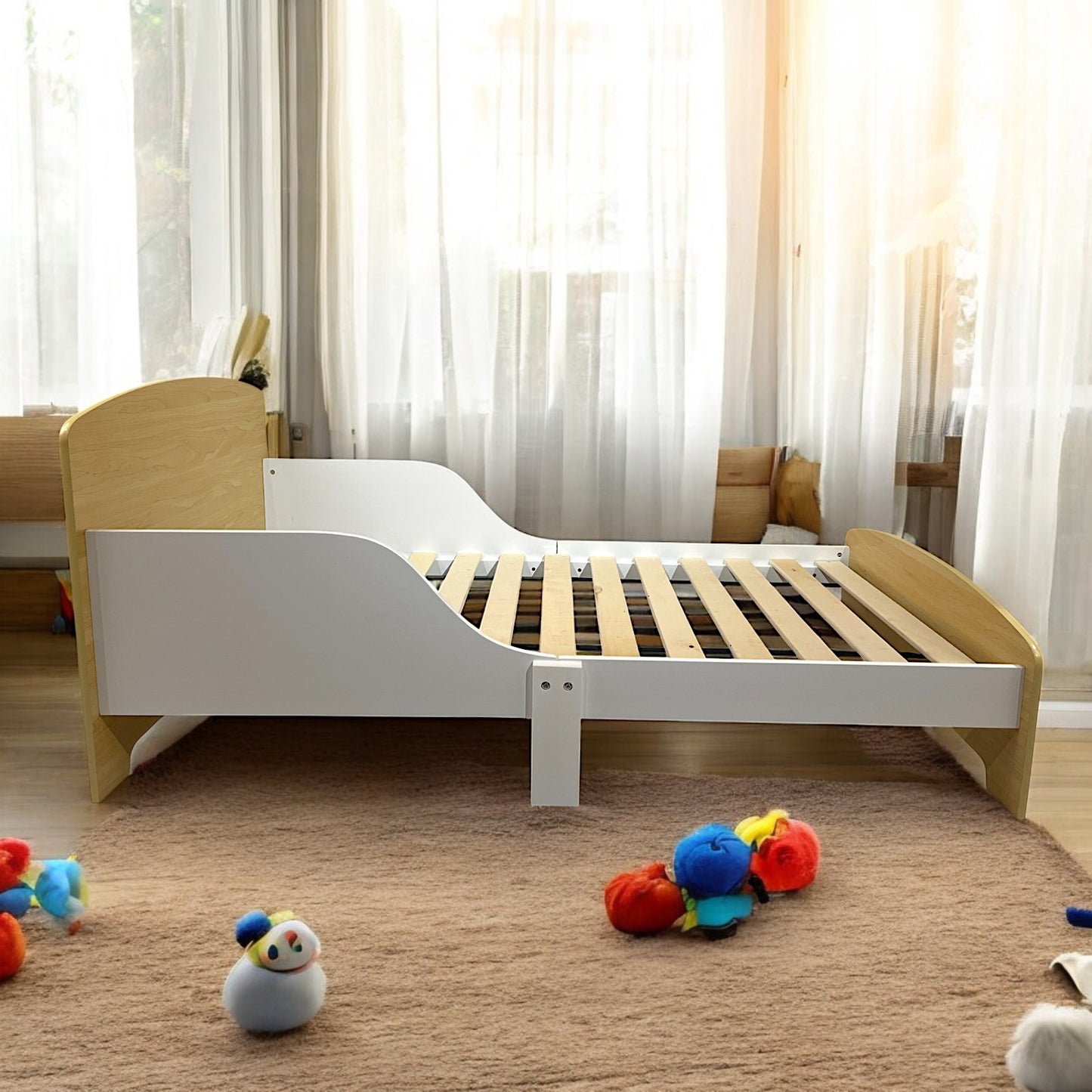 Детско Дървено Легло със Защита и Подматрачна Рамка 140/70 см – GINGER HOME