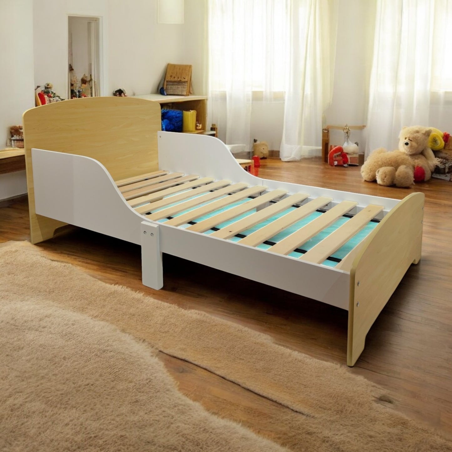 Детско Дървено Легло със Защита и Подматрачна Рамка 140/70 см – GINGER HOME