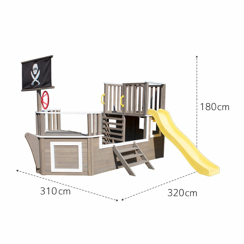 Детска Дървена Катерушка Пиратски Кораб с Пързалка и Пясъчник GINGER HOME – За Двор и Градина, 310×320×180 см