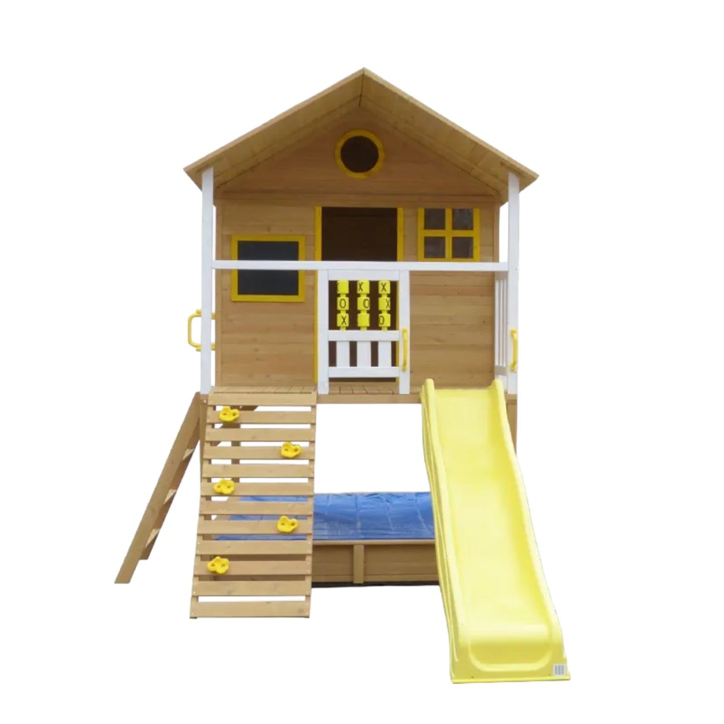 Голяма Детска Къща GINGER HOME с Пясъчник и Пързалка, за Игра на Открито в Двора и Градината, Дървена, 258х271.5х291 см.