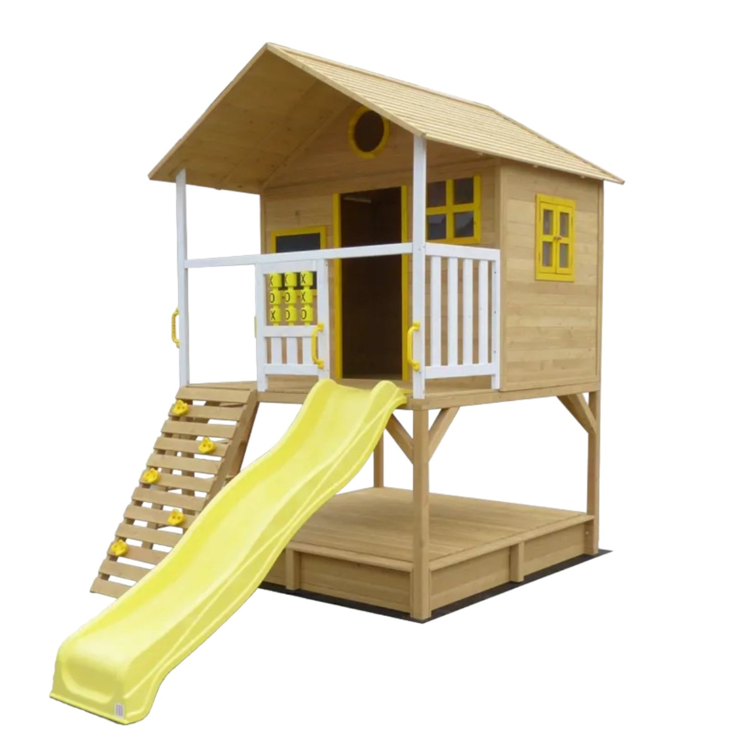 Голяма Детска Къща GINGER HOME с Пясъчник и Пързалка, за Игра на Открито в Двора и Градината, Дървена, 258х271.5х291 см.