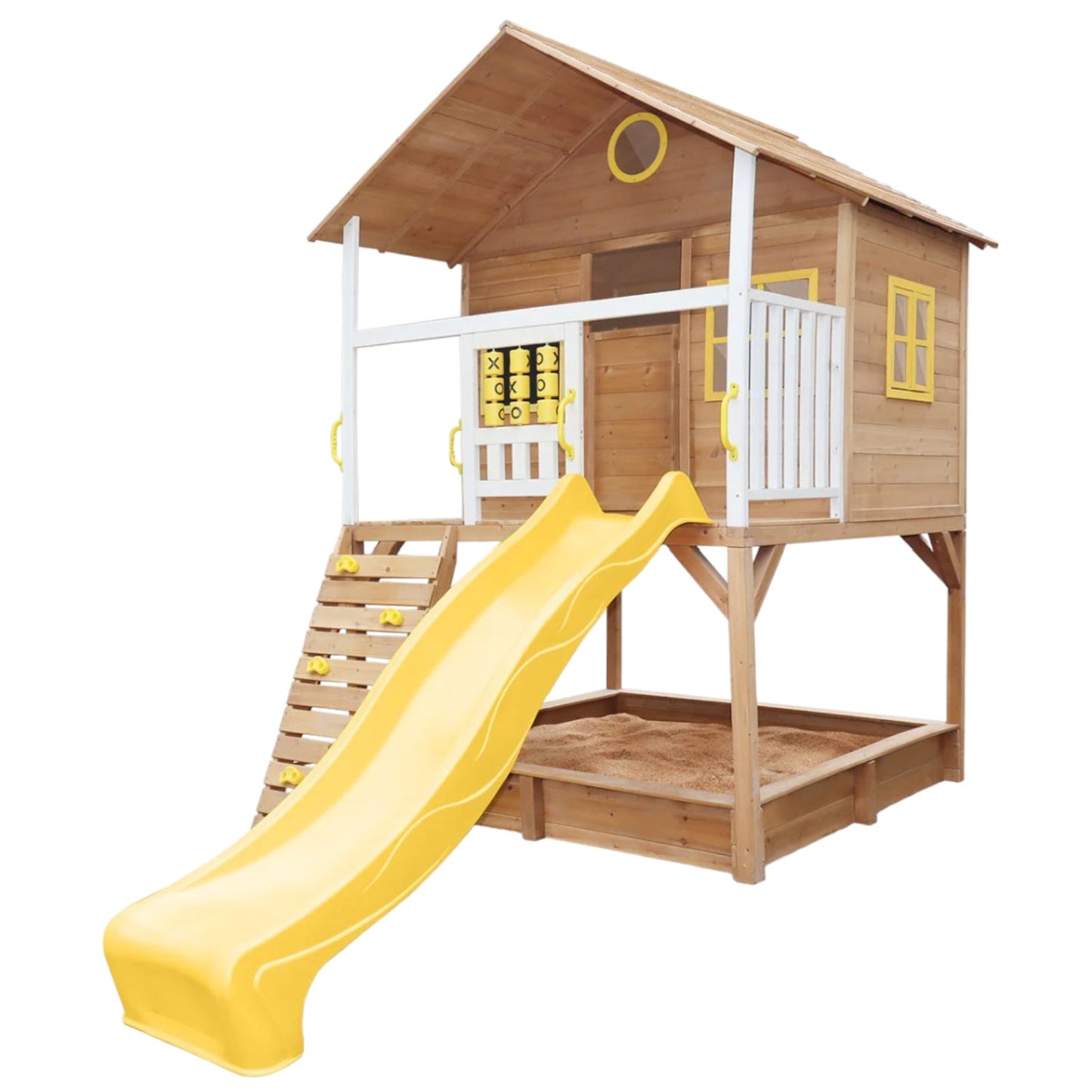 Голяма Детска Къща GINGER HOME с Пясъчник и Пързалка, за Игра на Открито в Двора и Градината, Дървена, 258х271.5х291 см.