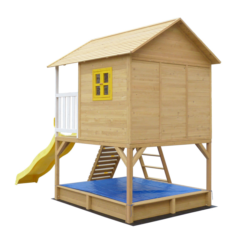 Голяма Детска Къща GINGER HOME с Пясъчник и Пързалка, за Игра на Открито в Двора и Градината, Дървена, 258х271.5х291 см.