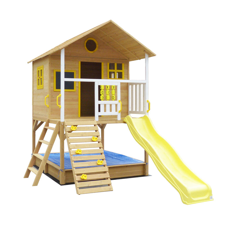 Голяма Детска Къща GINGER HOME с Пясъчник и Пързалка, за Игра на Открито в Двора и Градината, Дървена, 258х271.5х291 см.