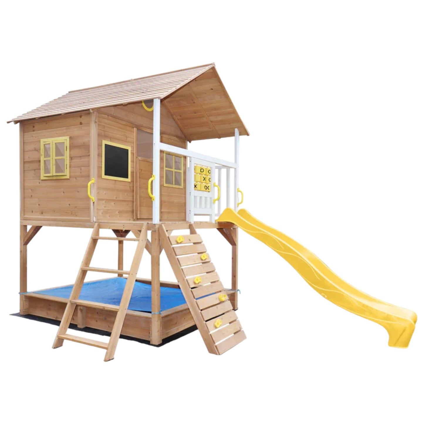 Голяма Детска Къща GINGER HOME с Пясъчник и Пързалка, за Игра на Открито в Двора и Градината, Дървена, 258х271.5х291 см.