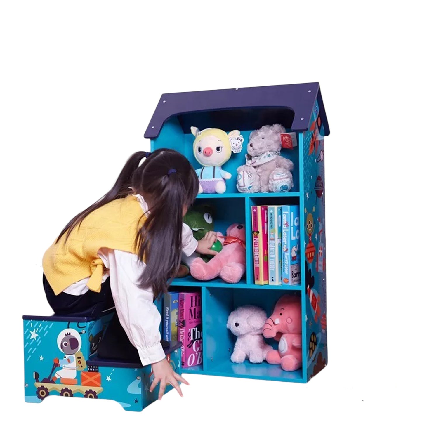 Children's wooden bookshelf in the shape of a house with a roof - UNIVERSE