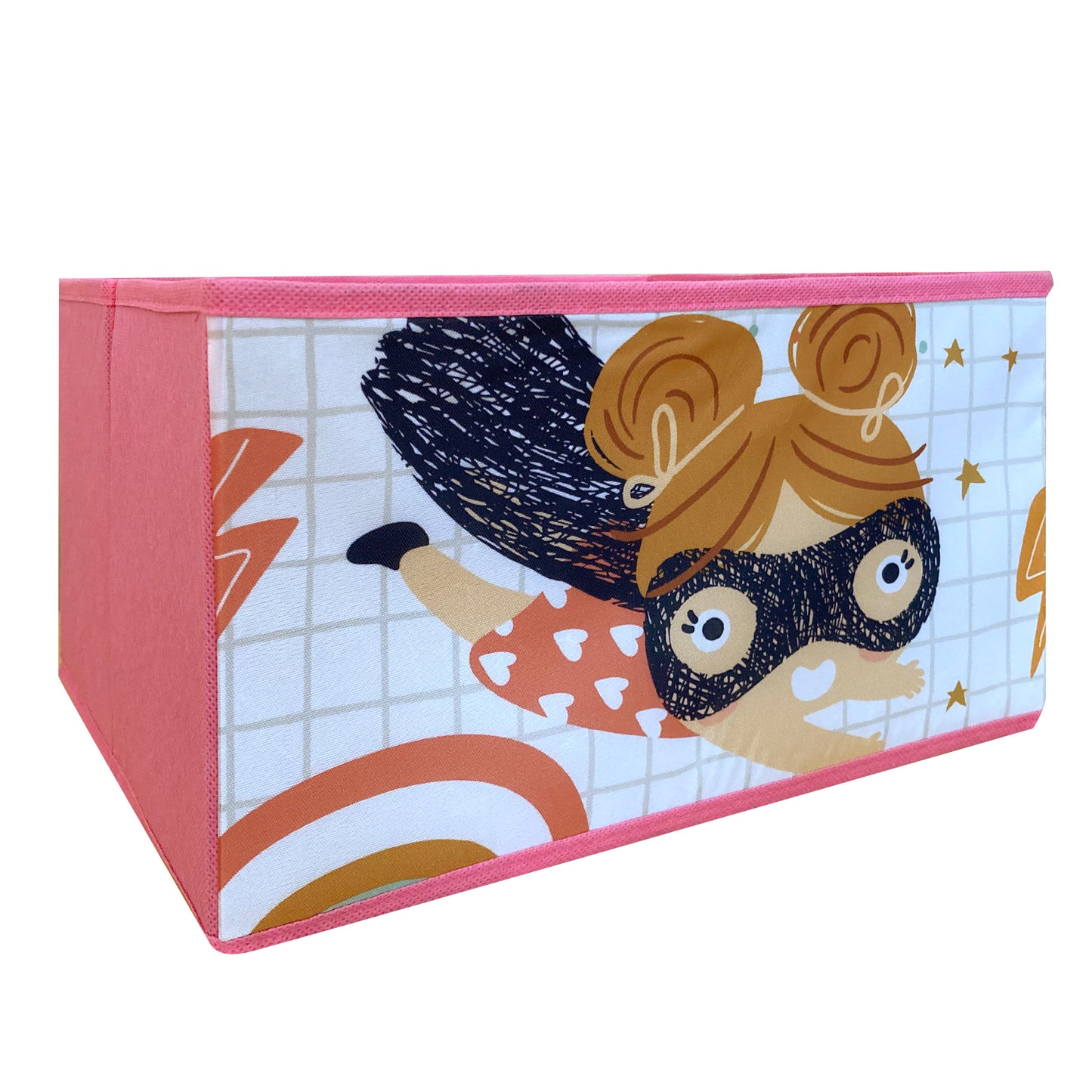 Wooden toy organizer on 3 levels with 9 textile baskets for storage - SUPER GIRL