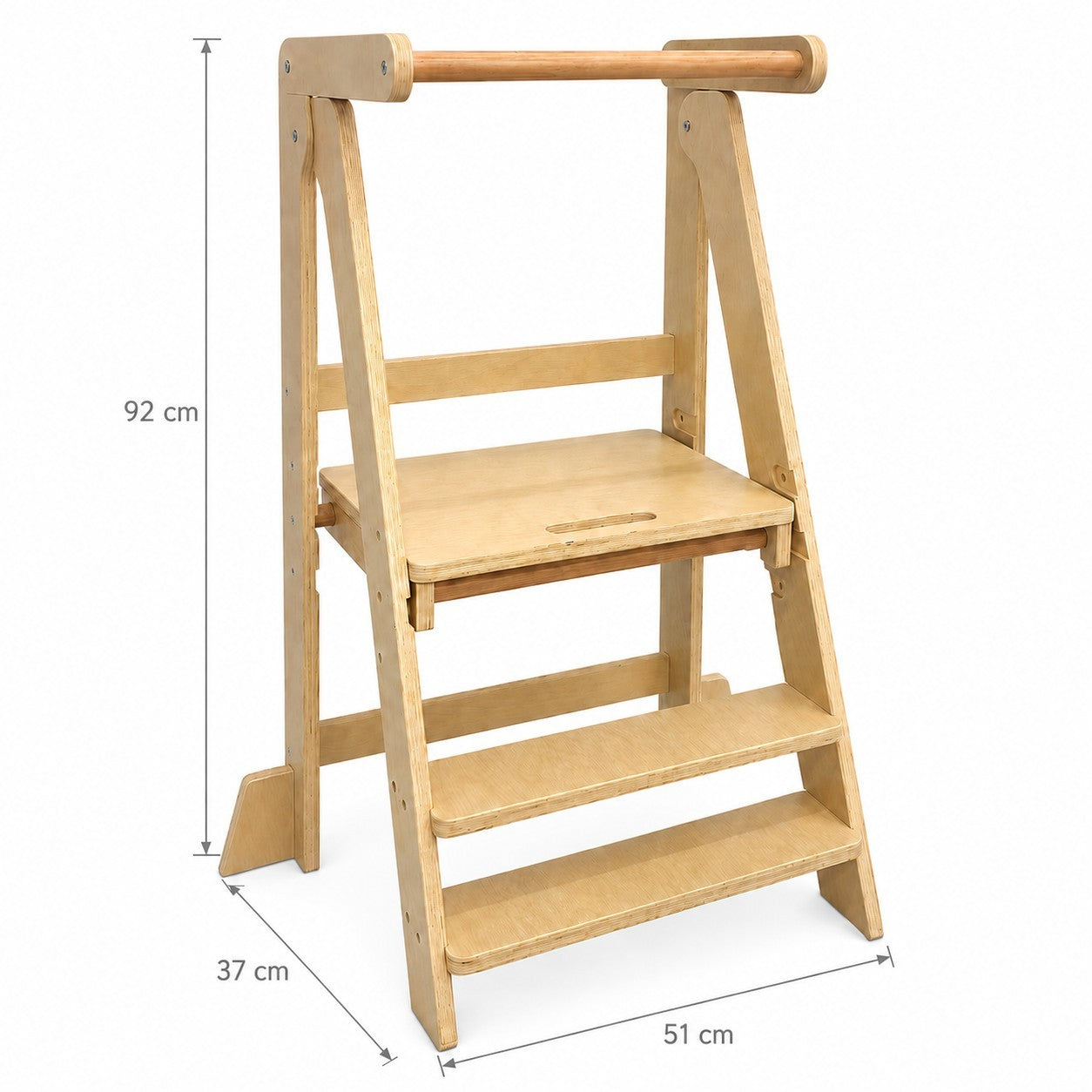 Монтесори Кула за Деца GINGER HOME, Сгъваемо Помощно Столче за Кухня, Learning Tower, Безопасна Детска Стълба, Масивно Натурално Дърво, 51x37x92 см