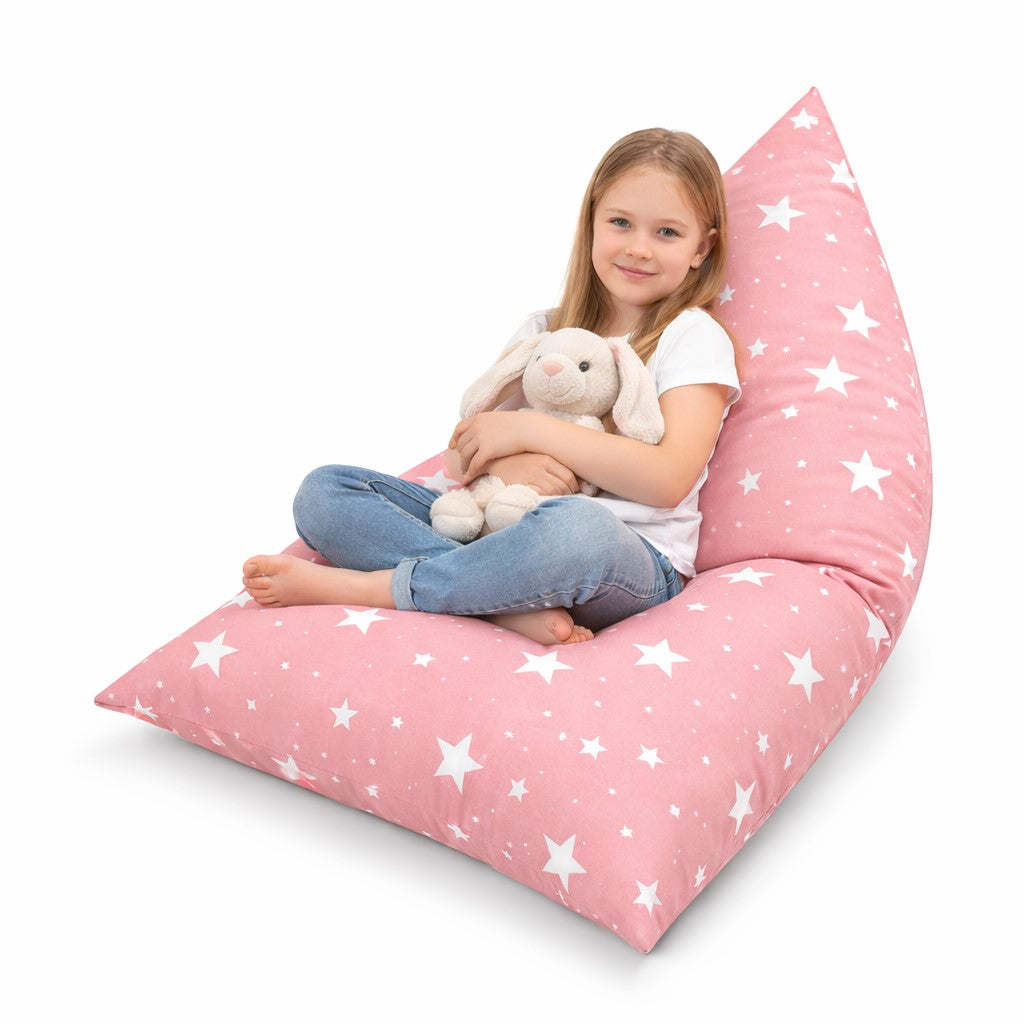 Детски Пуф Лежанка GINGER HOME Little Stars, Розов Барбарон със Звезди, с дете