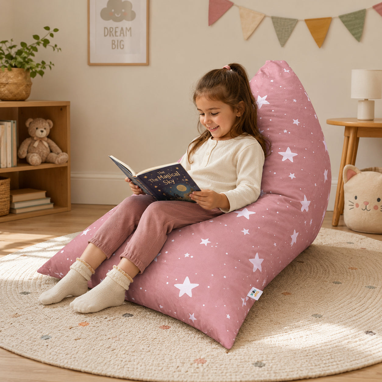 Детски Барбарон GINGER HOME Little Stars в розов цвят, подходящ за четене и игра