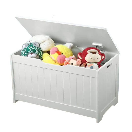Детска Ракла за Съхранение на Играчки и Книжки, Кутия с Плавно Затварящ се Капак, 2 в 1 Скрин и Дървена Пейка - WHITE