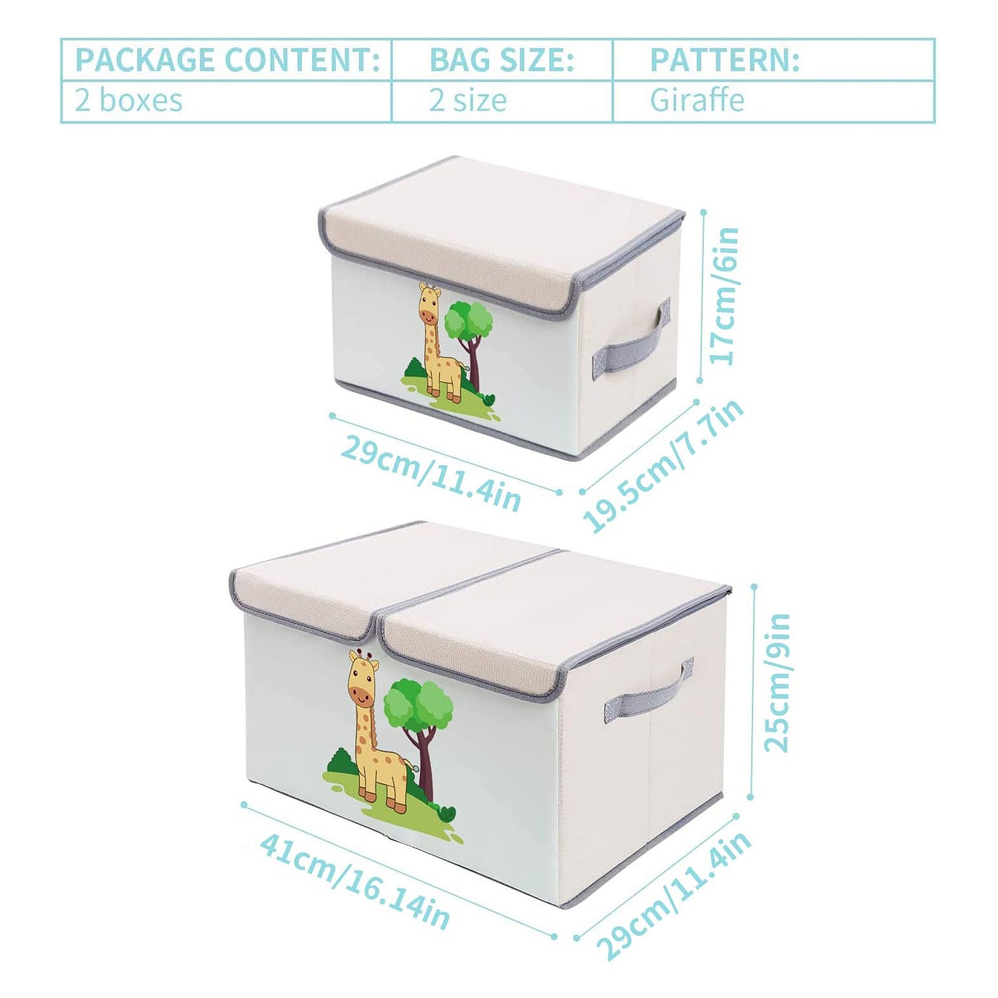 Комплект 2 броя Сгъваеми Кутии за Съхранение с Капак и Дръжки - GIRAFFE,  за Детски Играчки, Книжки, Дрехи