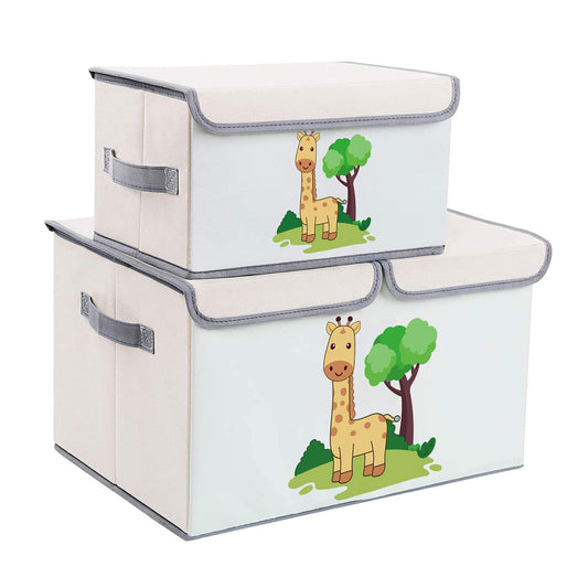 Комплект 2 броя Сгъваеми Кутии за Съхранение с Капак и Дръжки - GIRAFFE,  за Детски Играчки, Книжки, Дрехи