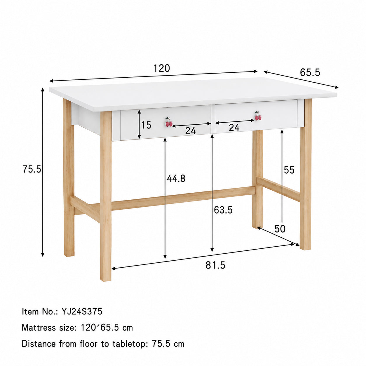Размери на детско бюро GINGER HOME CHERRY SRK-57