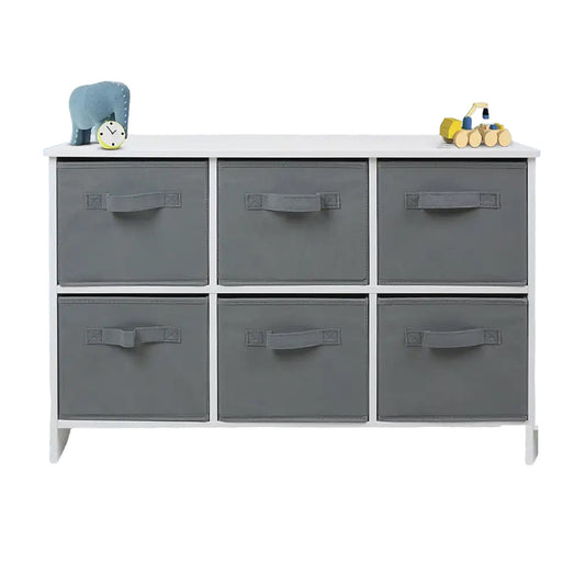 Children's wooden chest of drawers with 6 textile drawers - WHITE/GREY