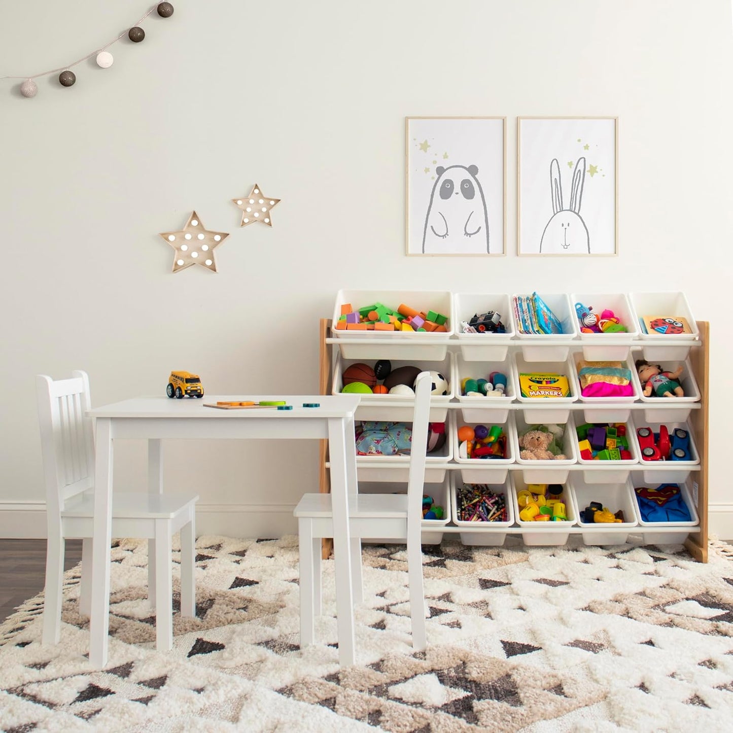 Детска Дървена Маса с 2 Столчета, Комплект  за Учене, Рисуване, Игра, Хранене - WHITE