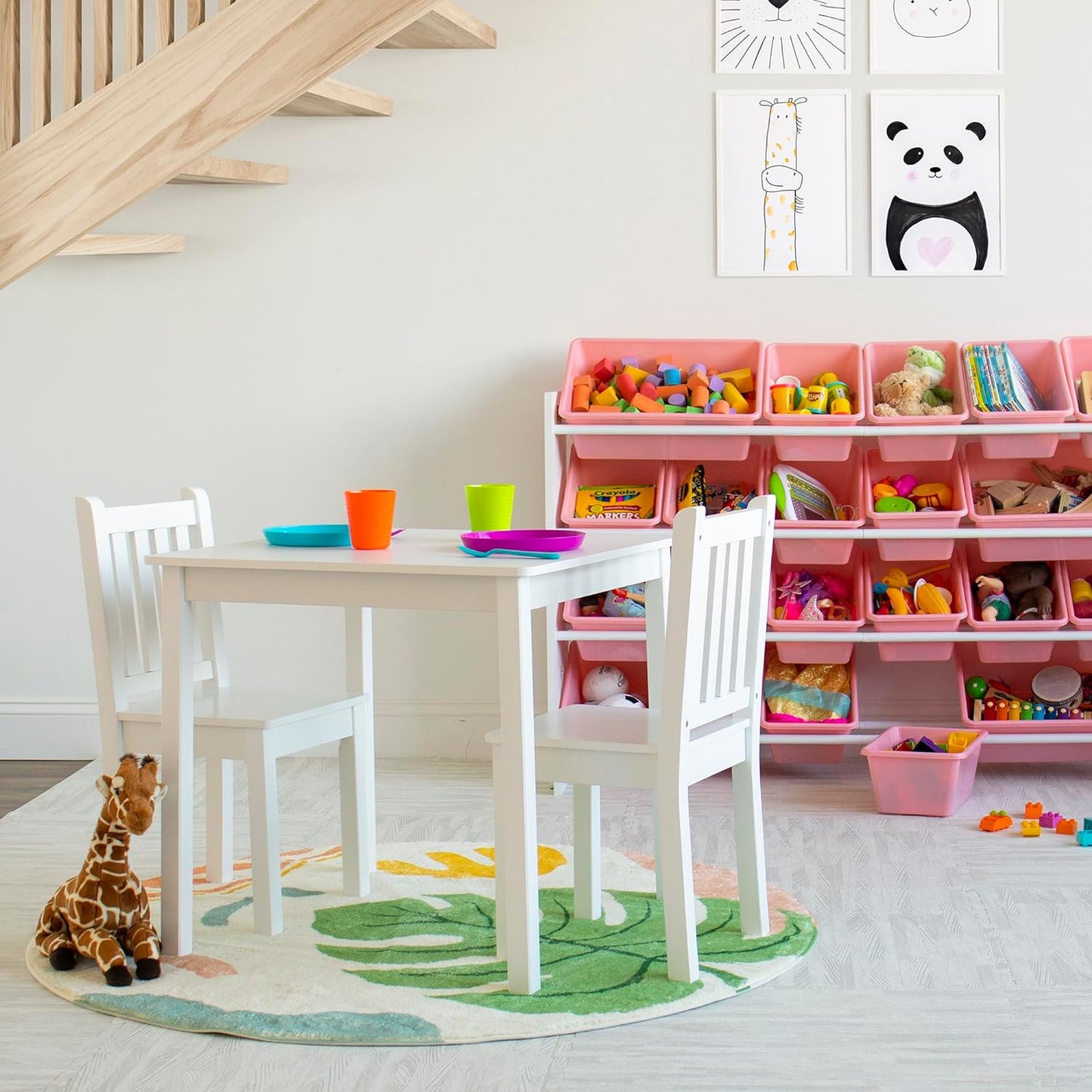 Детска Дървена Маса с 2 Столчета, Комплект  за Учене, Рисуване, Игра, Хранене - WHITE