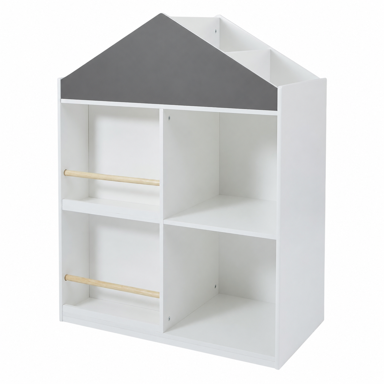 Детска Етажерка за Играчки и Книги GINGER HOME, Къща с Рафтoве, Монтесори, Бяла, 72.5x40x95.8 см