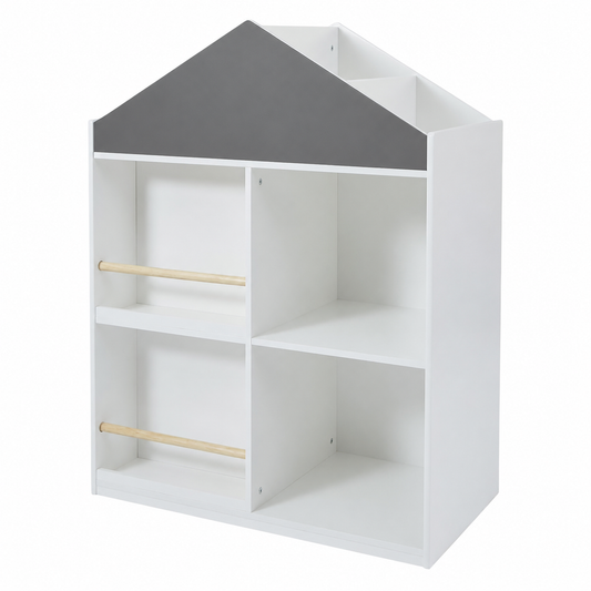 Детска Етажерка за Играчки и Книги GINGER HOME, Къща с Рафтoве, Монтесори, Бяла, 72.5x40x95.8 см