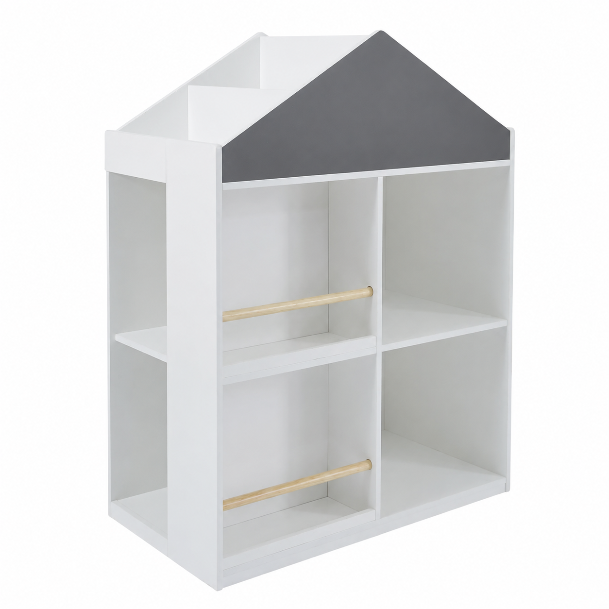 Детска Етажерка за Играчки и Книги GINGER HOME, Къща с Рафтoве, Монтесори, Бяла, 72.5x40x95.8 см
