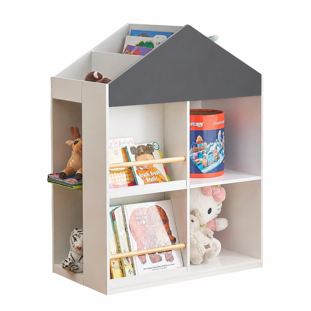 Детска Етажерка за Играчки и Книги GINGER HOME, Къща с Рафтoве, Монтесори, Бяла, 72.5x40x95.8 см